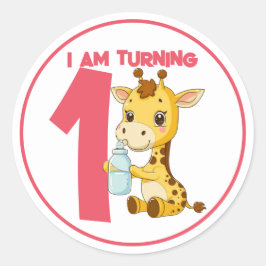 Pegatina Redonda Personalizado Cute Baby Giraffe Cumpleaños