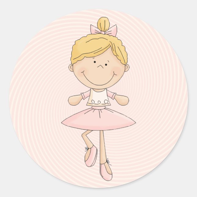 Pegatina Redonda Personalizado Cute Blonde Ballerina (Anverso)