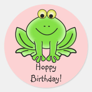 Pegatina Redonda Personalizado Cute Frog Hoppy Birthday Gracioso Sa