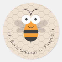 Pegatina Redonda Personalizado Cute Funny Honey Bee Honeycomb Bookp
