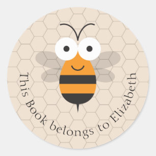 Pegatina Redonda Personalizado Cute Funny Honey Bee Honeycomb Bookp