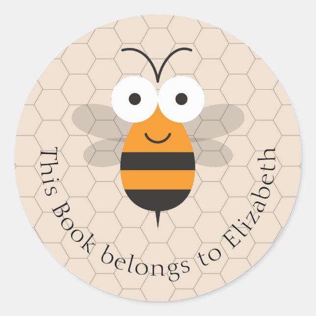 Pegatina Redonda Personalizado Cute Funny Honey Bee Honeycomb Bookp (Anverso)