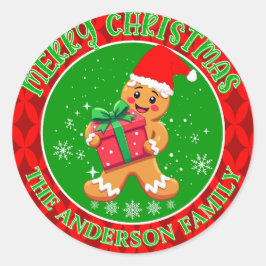 Pegatina Redonda Personalizado Cute Gingerbread Man Feliz Navidad
