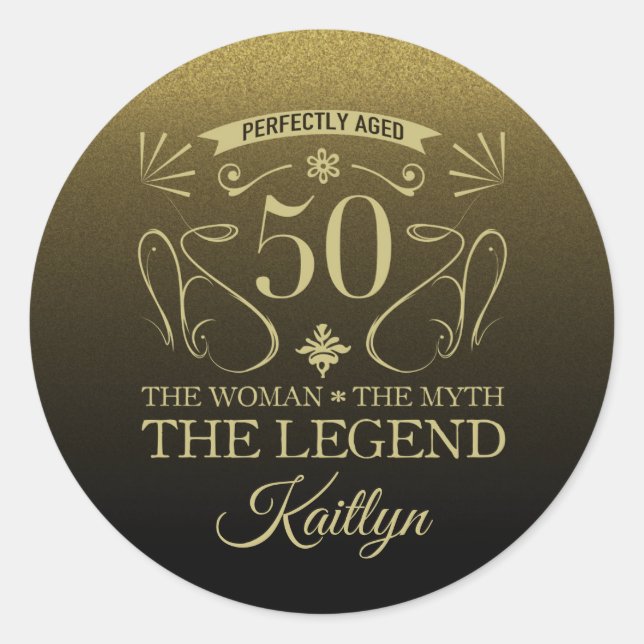 Pegatina Redonda Personalizado Cute Happy 50 cumpleaños (Anverso)