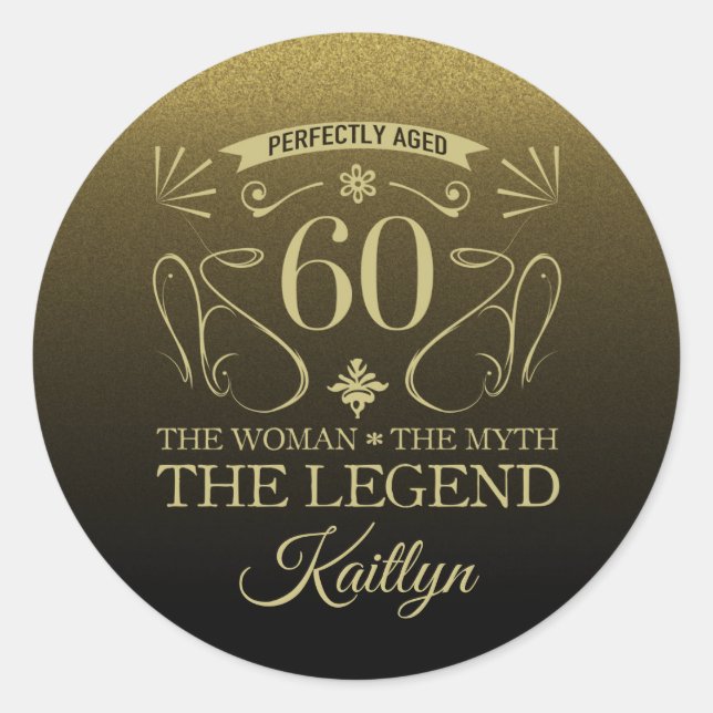 Pegatina Redonda Personalizado Cute Happy 60 cumpleaños (Anverso)