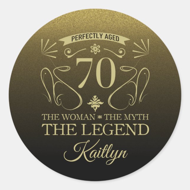 Pegatina Redonda Personalizado Cute Happy 70 cumpleaños (Anverso)