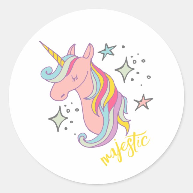 Pegatina Redonda Personalizado Cute Majestic Unicorn (Anverso)