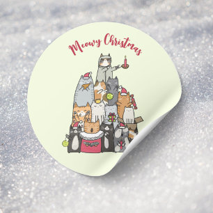 Pegatina Redonda Personalizado Cute Meowy Navidades Personalizados 