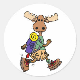 Pegatina Redonda Personalizado Cute Moose Hiker