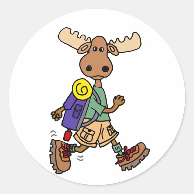 Pegatina Redonda Personalizado Cute Moose Hiker (Anverso)