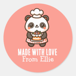 Pegatina Redonda Personalizado Cute Panda Baker hecho con amor