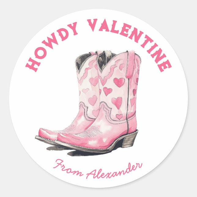 Pegatina Redonda Personalizado Cute rosado de Bote Bostaza Howdy Va (Anverso)