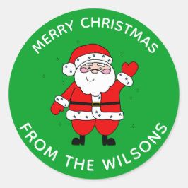 Pegatina Redonda Personalizado Cute Santa Navidades Green