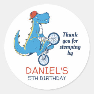 Pegatina Redonda Personalizado Cute T-Rex Dinosaurios Niños Fiesta