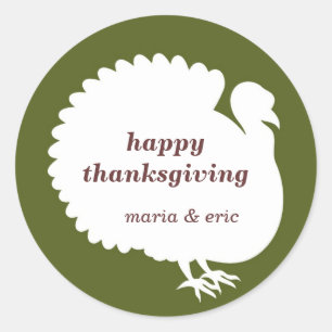 Pegatina Redonda Personalizado de acción de gracias feliz pavo blan