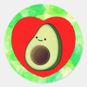 Pegatina Redonda Personalizado de aguacate lindo en el corazón rojo