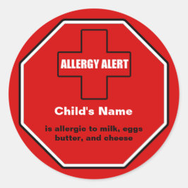 Pegatina Redonda Personalizado de Alerta Médica de Alergia Láctea L
