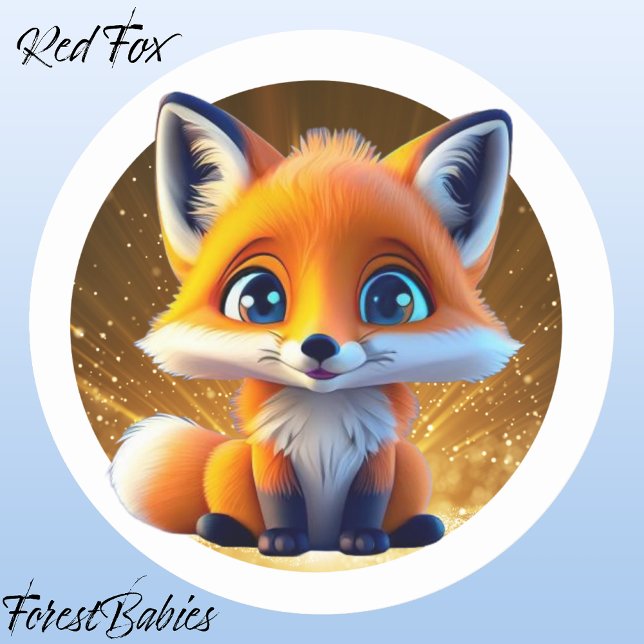 Pegatina Redonda Personalizado de animales de la 🦊 de Fox Roja (🦊 Red Fox, ForestBabies Classic Round Sticker)