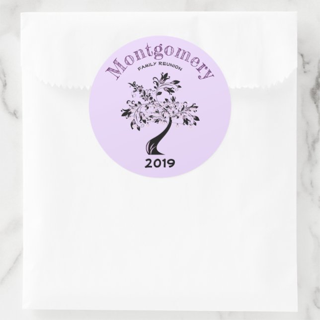 Pegatina Redonda Personalizado de árbol negro morado de moda de Reu (Bolso)
