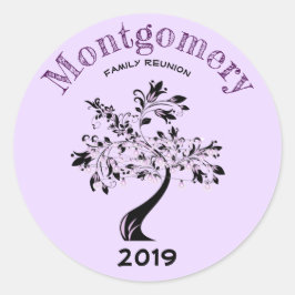 Pegatina Redonda Personalizado de árbol negro morado de moda de Reu