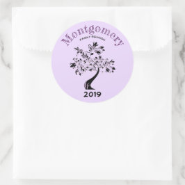 Pegatina Redonda Personalizado de árbol negro morado de moda de Reu