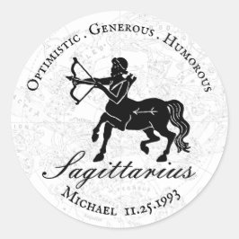 Pegatina Redonda Personalizado de Astrología Zodiac Sagittarius bla
