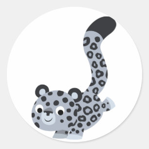 Pegatina Redonda Personalizado De Aterrizaje Cute Snow Leopard Pega