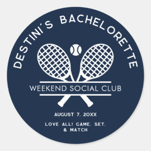 Pegatina Redonda Personalizado de Bachelorette Tennis Country Club