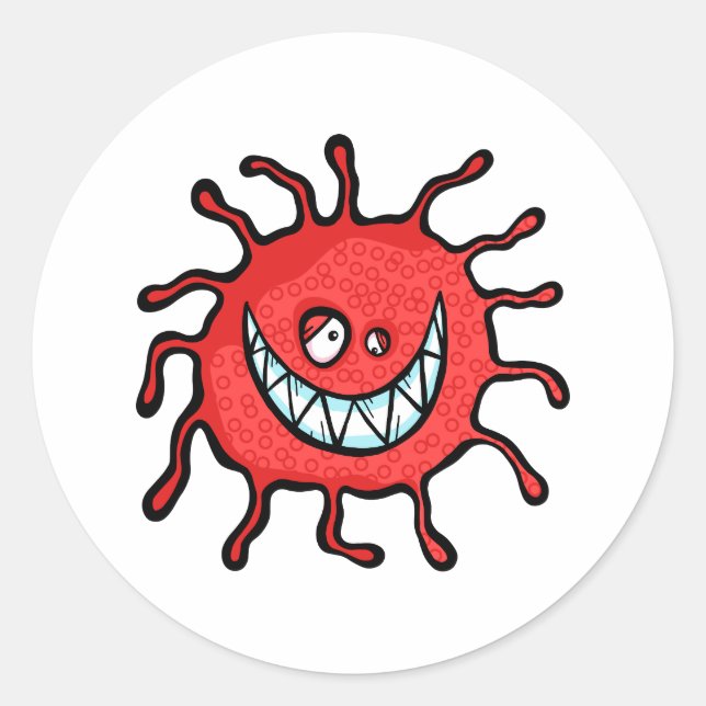 Pegatina Redonda Personalizado de bacterias Red Toothy Grin (Anverso)