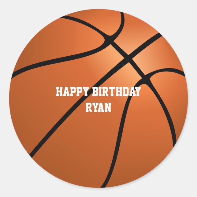 Pegatina Redonda Personalizado de baloncesto Cumpleaños (Anverso)