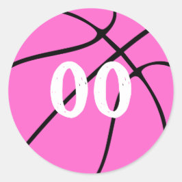 Pegatina Redonda Personalizado de baloncesto rosa número o letras d