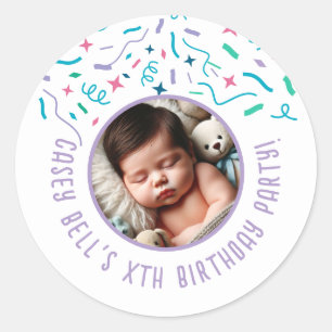 Pegatina Redonda Personalizado de bebé, primer cumpleaños, Fiesta i