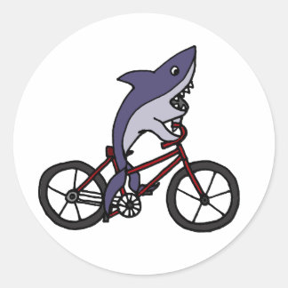 Pegatina Redonda Personalizado de bicicleta de cabalgatas de tiburó