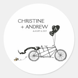 Pegatina Redonda Personalizado de Boda Casual Romántico en Biciclet