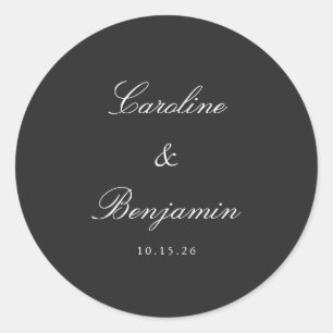 Pegatina Redonda Personalizado de boda elegante de guión negro clás