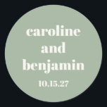 Pegatina Redonda Personalizado de Boda moderno de la Moda verde sab<br><div class="desc">Moda verde audaz Personalizado Boda moderno Pegatina redondo clásico</div>