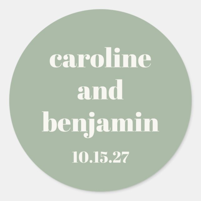 Pegatina Redonda Personalizado de Boda moderno de la Moda verde sab (Anverso)