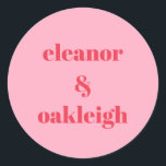 Pegatina Redonda Personalizado de Boda simple y colorido rosa rosad<br><div class="desc">Añada un toque divertido y personalizado a su evento o presentación de regalos con estos pegatinas personalizados que presentan una tipografía audaz y moderna y una vibrante combinación de colores rosados y rojos. Perfecto para bodas, duchas de novias o cualquier celebración que requiera un acento lúdico pero moda, estos pegatinas...</div>