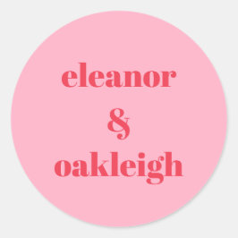 Pegatina Redonda Personalizado de Boda simple y colorido rosa rosad