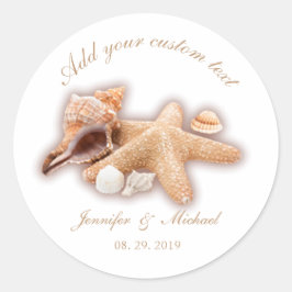 Pegatina Redonda Personalizado de bodas de destino de Seashells Bea