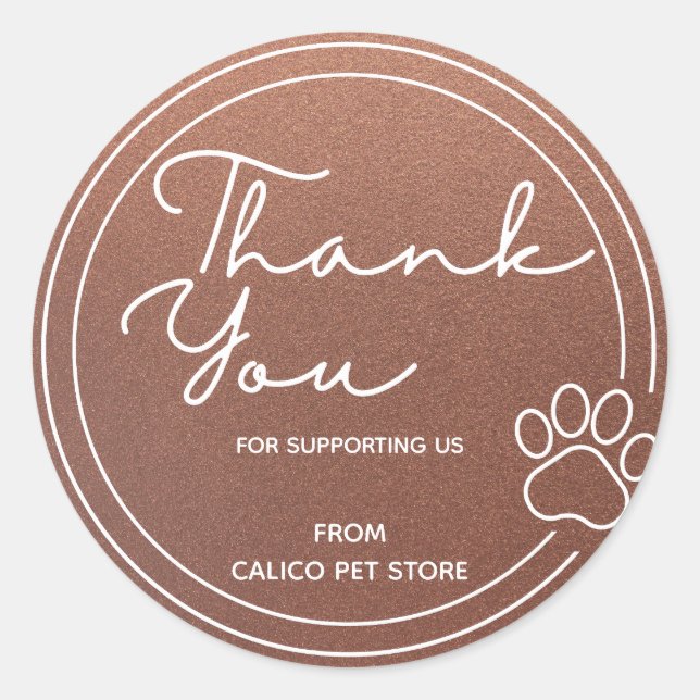 Pegatina Redonda Personalizado de bronce Faux Cute Paw Mascota Stor (Anverso)