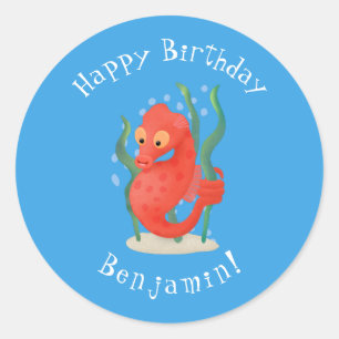 Pegatina Redonda Personalizado de caballitos de mar de pepino