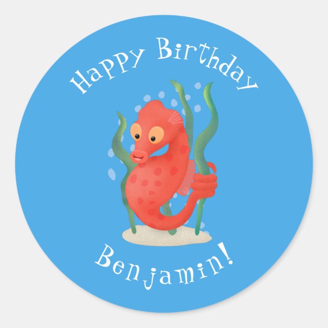 Pegatina Redonda Personalizado de caballitos de mar de pepino (Anverso)