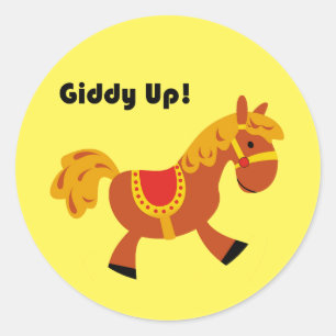 Pegatina Redonda Personalizado de Caballo de Caballo Marrón para Ni