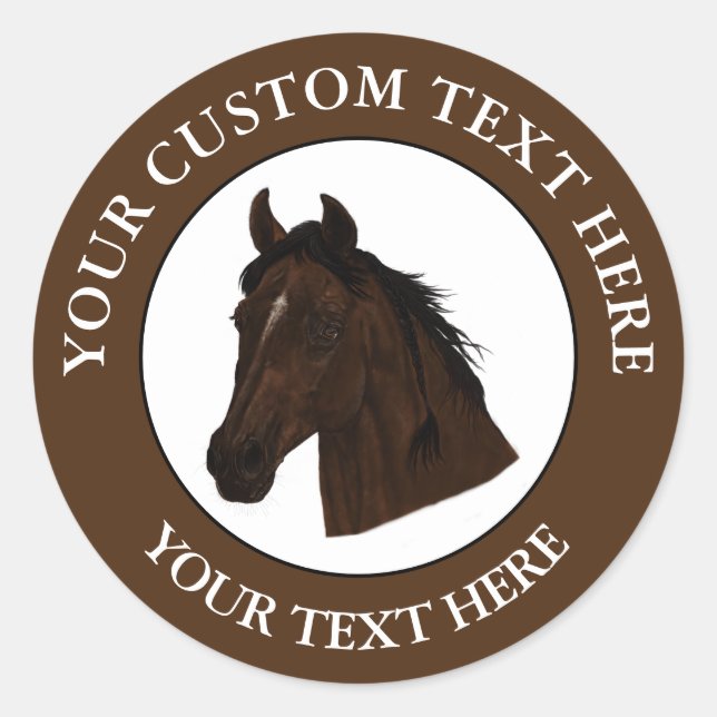 Pegatina Redonda Personalizado de caballos Texto Icono clásico Logo (Anverso)