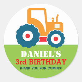 Pegatina Redonda Personalizado de Camión Amarillo Niños Fiesta de c
