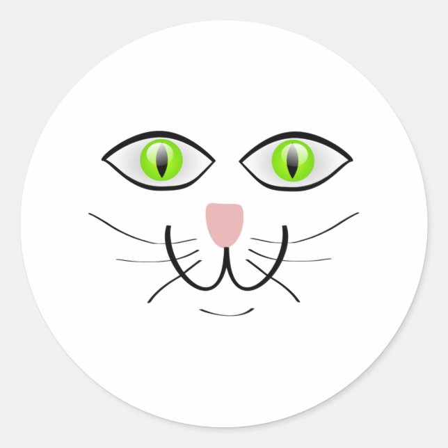 Pegatina Redonda Personalizado de cara de gato de ojos verdes (Anverso)