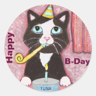 Pegatina Redonda Personalizado de Cat Lover feliz cumpleaños de Peg