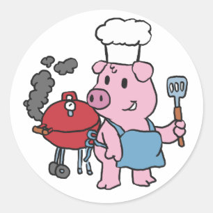 Pegatina Redonda Personalizado de cerdo haciendo barbacoa   elegir