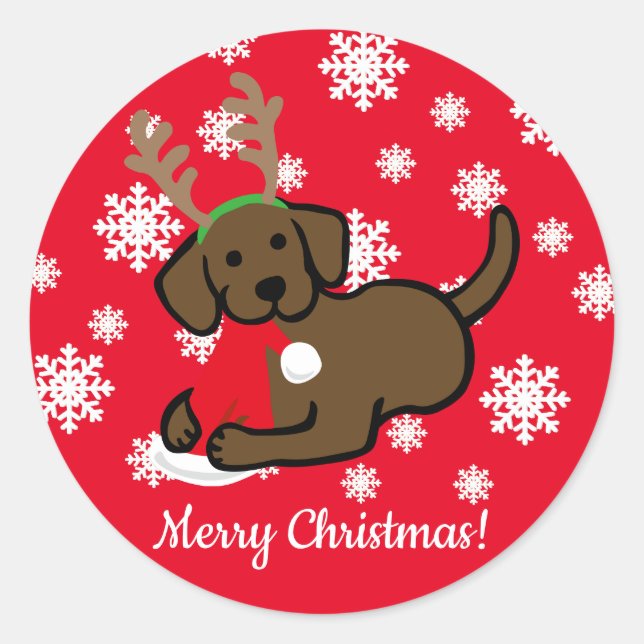 Pegatina Redonda Personalizado de Chocolate Labrador y Santa Navida (Anverso)
